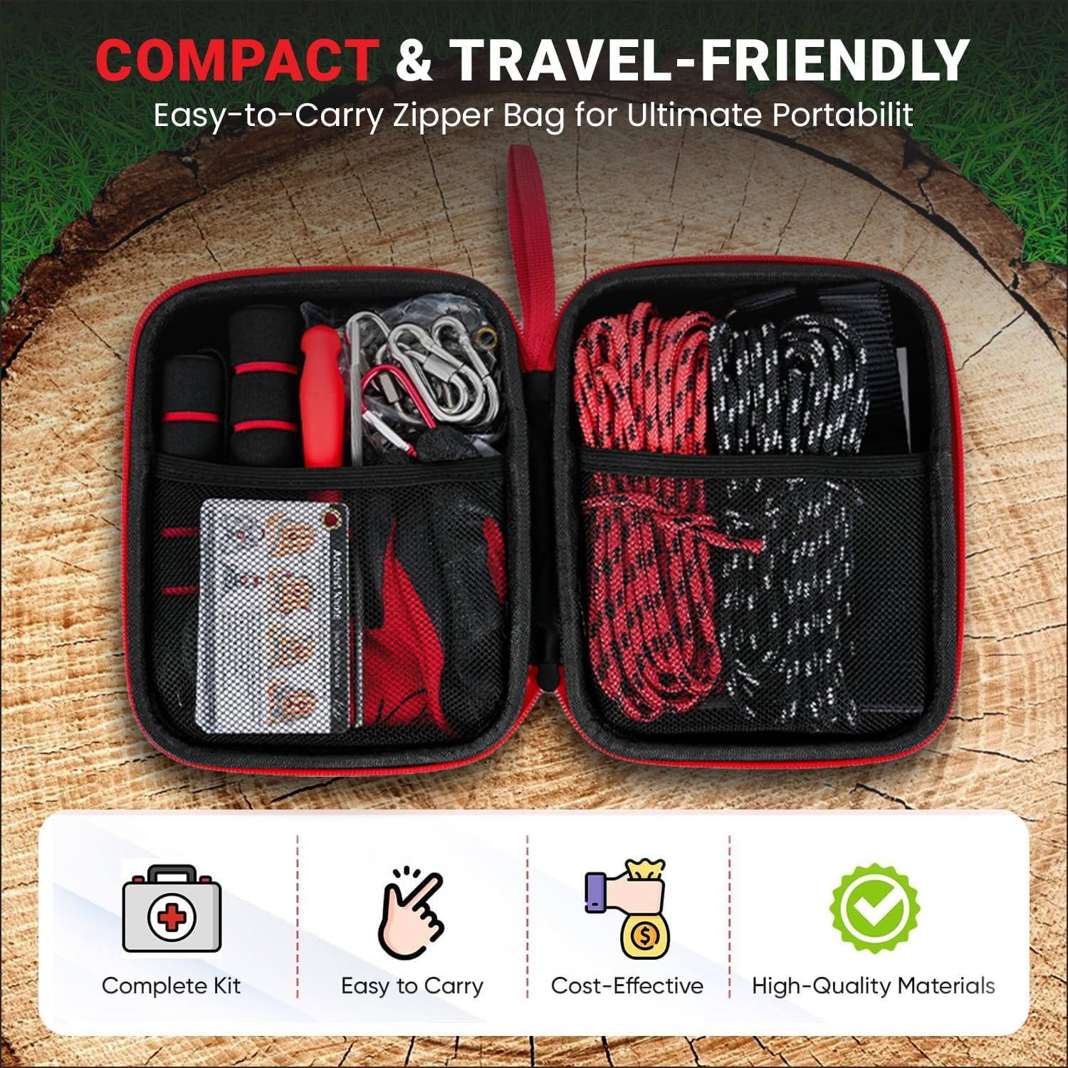 Kutir compact zipper carrying case packed with rope chain saw accessories